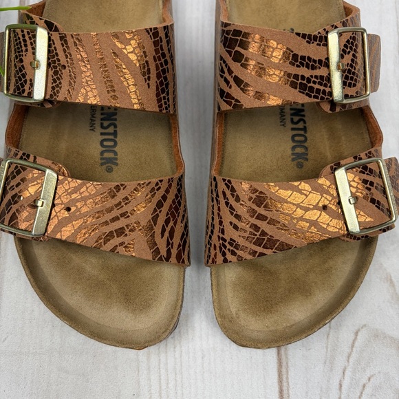 Birkenstock Arizona Double Strap Leather Sandals Metallic Copper Suede Sz EU 39 - Picture 4 of 14
